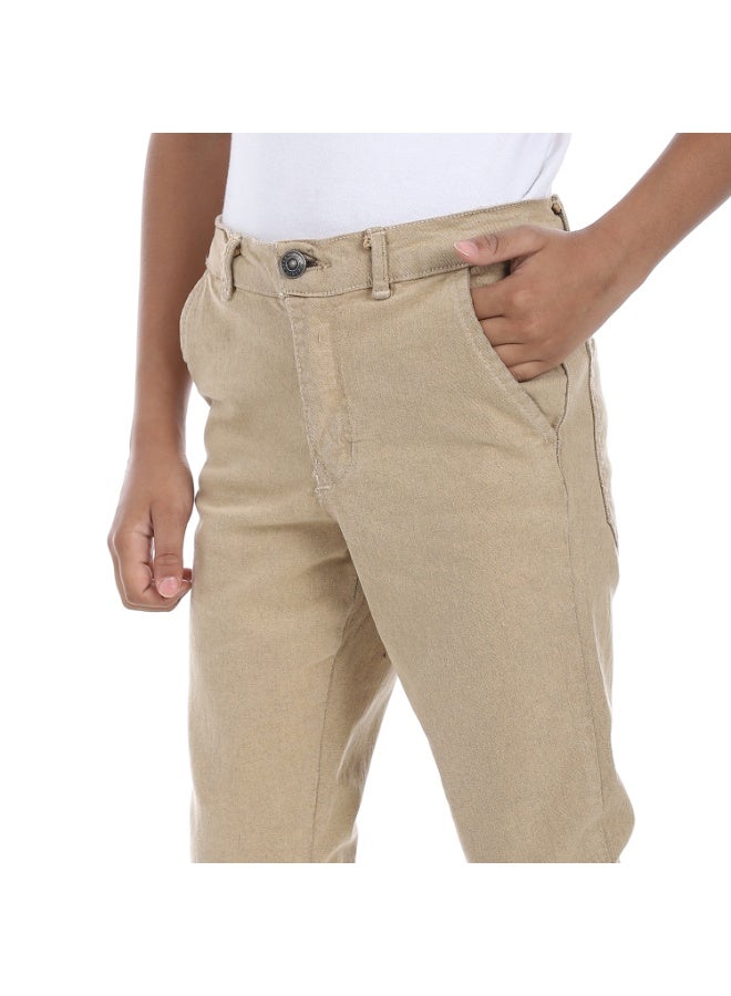 Andora Fly Zipper Button Closure Gabardine Boys Pants _ Beige - Image 4