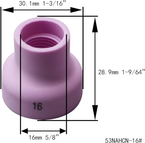 RIVERWELD TIG Alumina Nozzles Champagne Ceramic Cups R type 53NACN 16# 5/8" 16.0mm for SR WP 9 20 17 18 26 TIG Welding Torches Pack of 3 - Image 2
