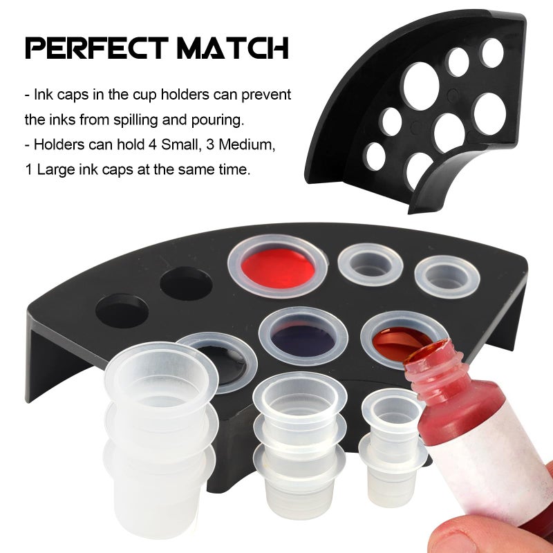 WZPB Tattoo Ink Caps with Cup Holder - 300 Mixed Size Tattoo Ink Cups 100 Small 100 Medium 100 Large with 3 Black Tattoo Ink Cap Holders Permanent Makeup Container for Tattoo Ink Tattoo Supplies - Image 4