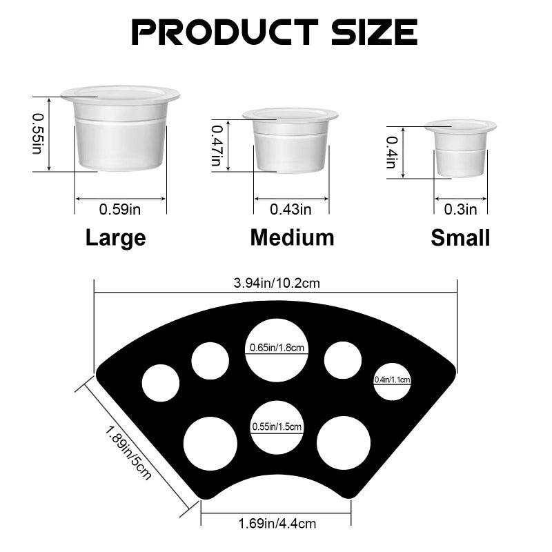 WZPB Tattoo Ink Caps with Cup Holder - 300 Mixed Size Tattoo Ink Cups 100 Small 100 Medium 100 Large with 3 Black Tattoo Ink Cap Holders Permanent Makeup Container for Tattoo Ink Tattoo Supplies - Image 2