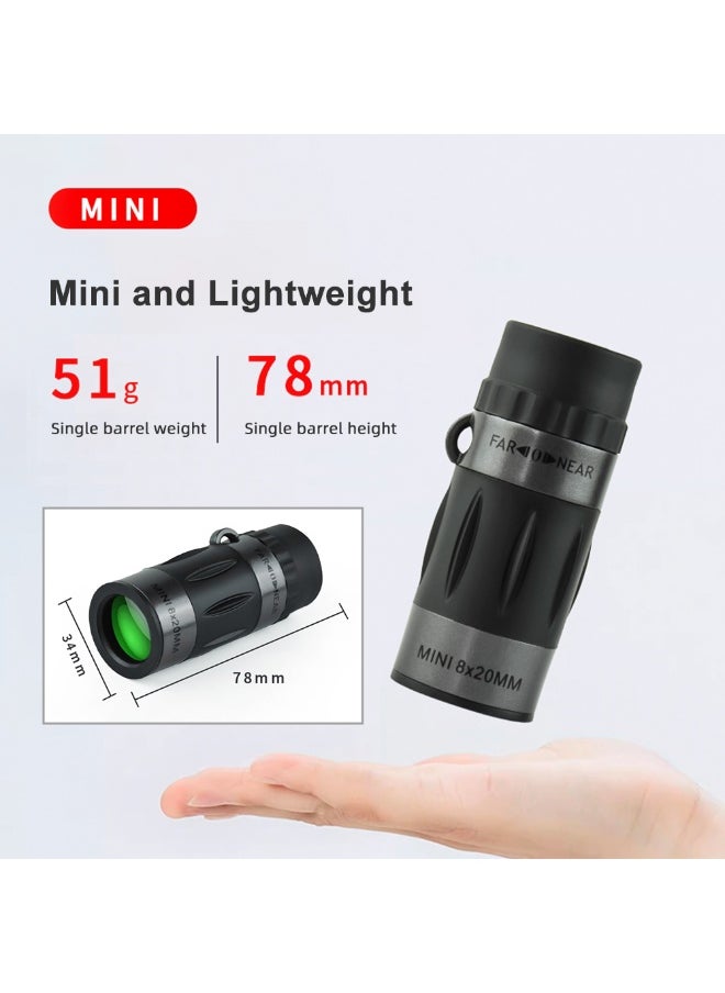 Kiboule 8X20mm Monocular Telescope, Compact Telescope High Powered Mini Pocket Monoscope HD Handheld Monocular Scope for Adults Gifts Designed for Bird Watching Hiking Hunting Black  - Image 2
