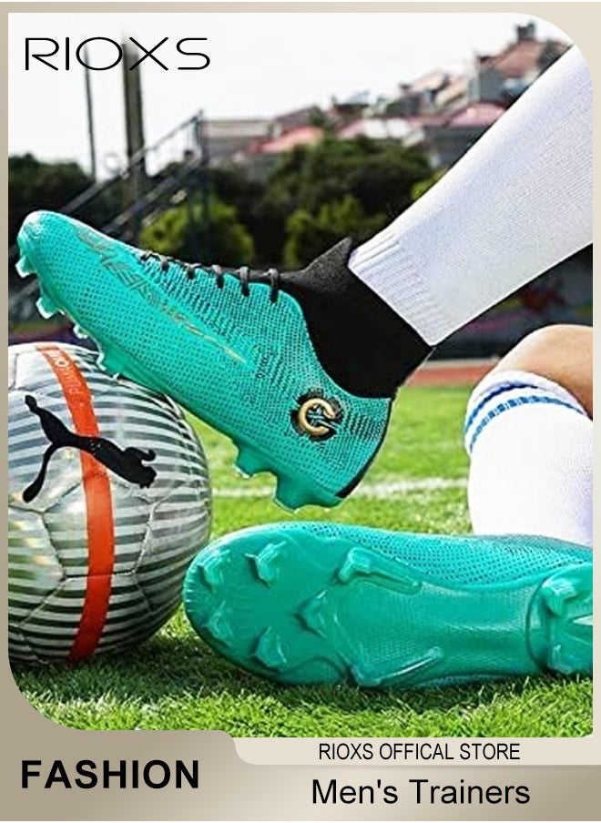 RIOXS Men's Spikes Track Trainers,Cleats Soccer Shoes For Men,Professional Competition Football Boots,Football Turf Soccer Shoes,Outdoor Non-Slip Sneakers For Teens Youth Adults,Athletic Sneaker Shoes For Racing Running Jumping Training, Mens Athlesiure Trainers  - Image 1