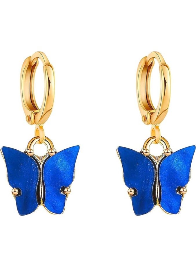 Julia Store Boho Butterfly Drop Dangle Earrings Blue Butterfly Huggie Hoop Earrings Tiny Butterfly Earrings Gold Drop Earrings Jewelry for Women and Girls By Julia Store  - Image 1