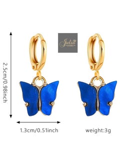 Julia Store Boho Butterfly Drop Dangle Earrings Blue Butterfly Huggie Hoop Earrings Tiny Butterfly Earrings Gold Drop Earrings Jewelry for Women and Girls By Julia Store  - Image 2