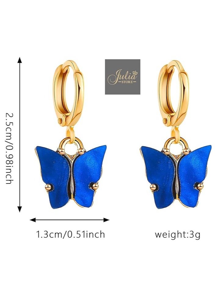 Julia Store Boho Butterfly Drop Dangle Earrings Blue Butterfly Huggie Hoop Earrings Tiny Butterfly Earrings Gold Drop Earrings Jewelry for Women and Girls By Julia Store  - Image 2