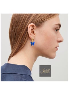 Julia Store Boho Butterfly Drop Dangle Earrings Blue Butterfly Huggie Hoop Earrings Tiny Butterfly Earrings Gold Drop Earrings Jewelry for Women and Girls By Julia Store  - Image 3