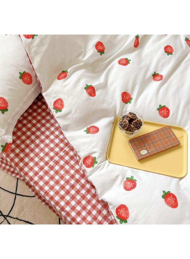 BlueBlue Strawberry Kids Duvet Cover Set Twin 100% Cotton Bedding for Boys Girls Teens Single Bed Cartoon Kawaii Red Strawberry Pattern 1 Fruit Comforter Cover 2 Pillowcase (Twin)  - Image 5