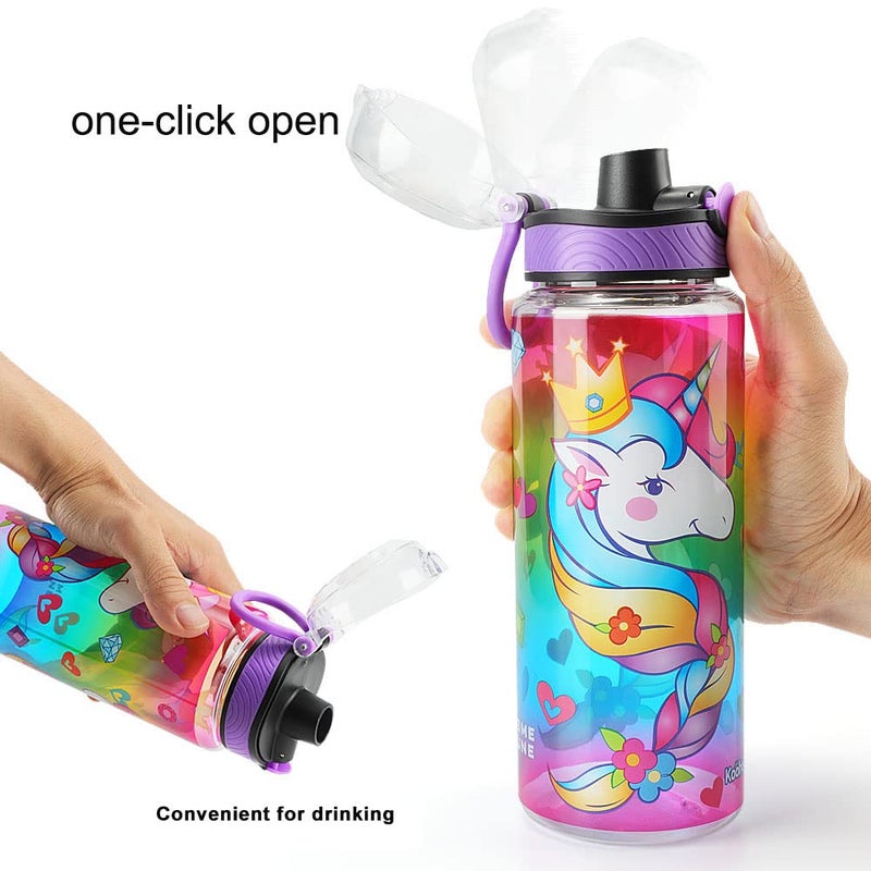 Home Tune Cute Water Bottle for School Kids Girls  BPA FREE Tritan & Leak Proof & Easy Clean & Carry Handle  23oz/ 680ml - Unicorn - Image 4