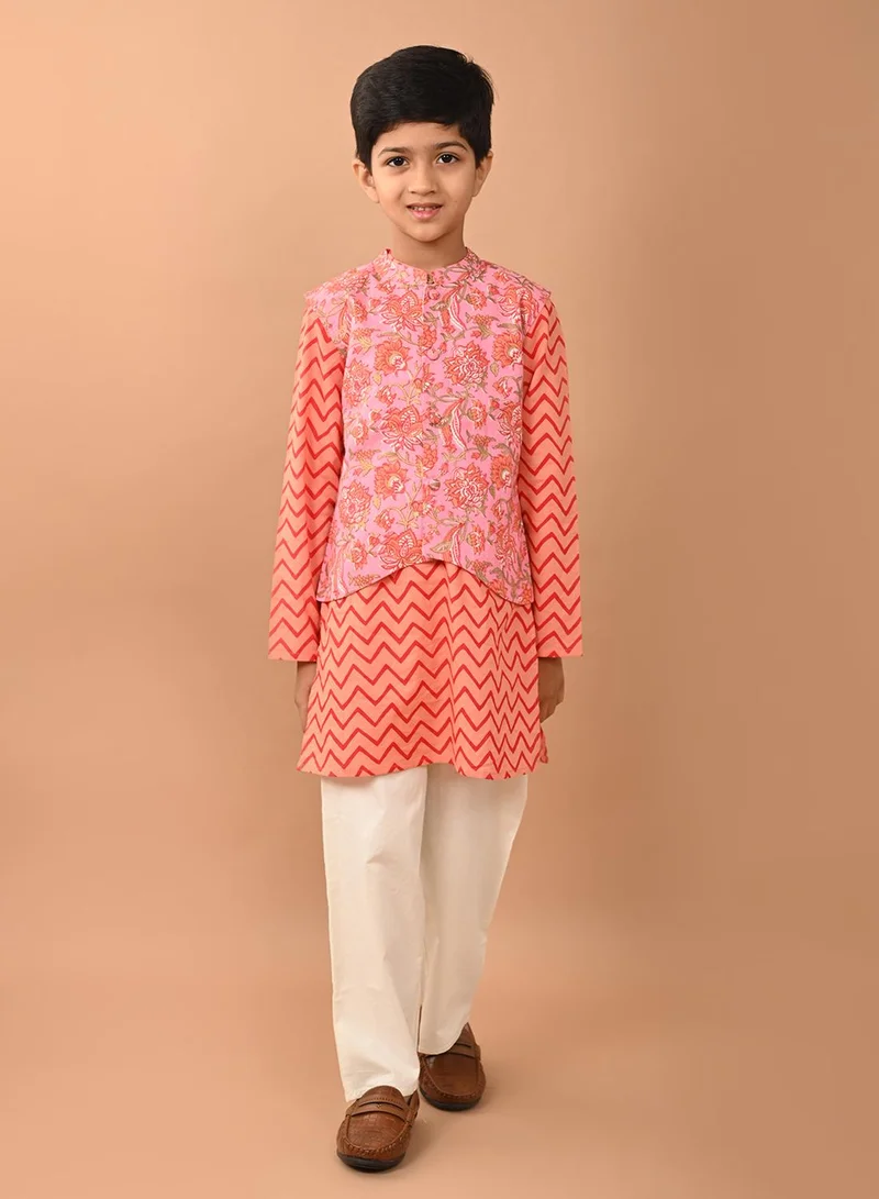 LILPICKS Printed Kurta Pajama Set with Nehru Jacket