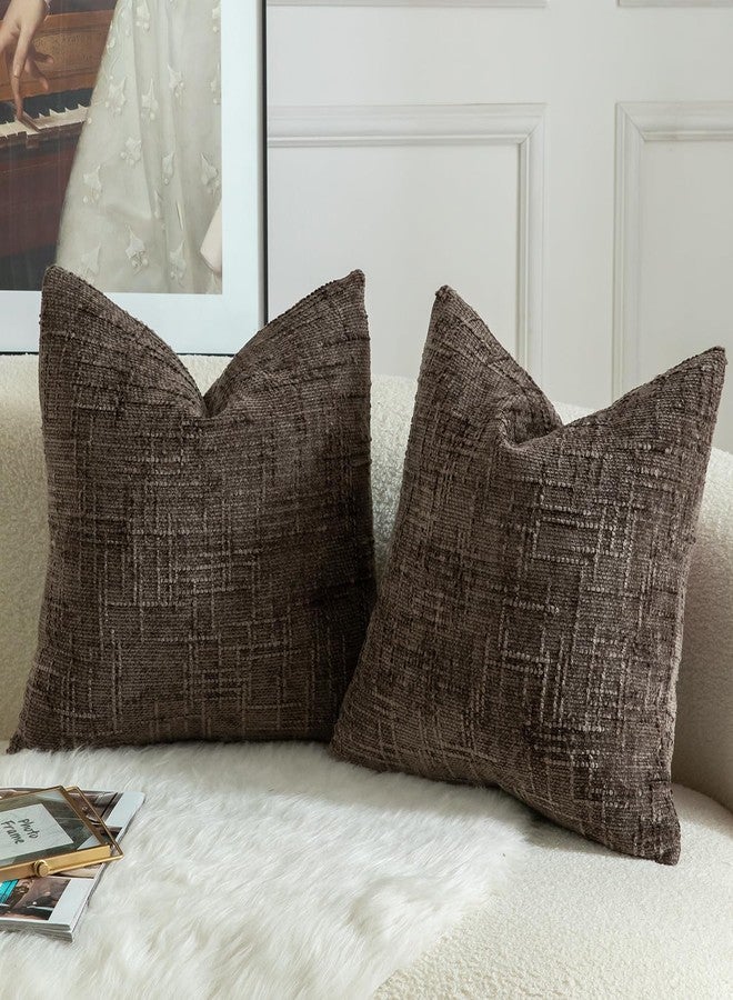 Mandioo Pack of 2 Solid Decorative Soft Chenille Coffee Cushion Covers 40x40cm 16x16 Inch Lumbar Accent Solid Throw Pillow Case Soft Cozy Luxury Pillow Covers for Sofa Couch Bedroom - Image 2