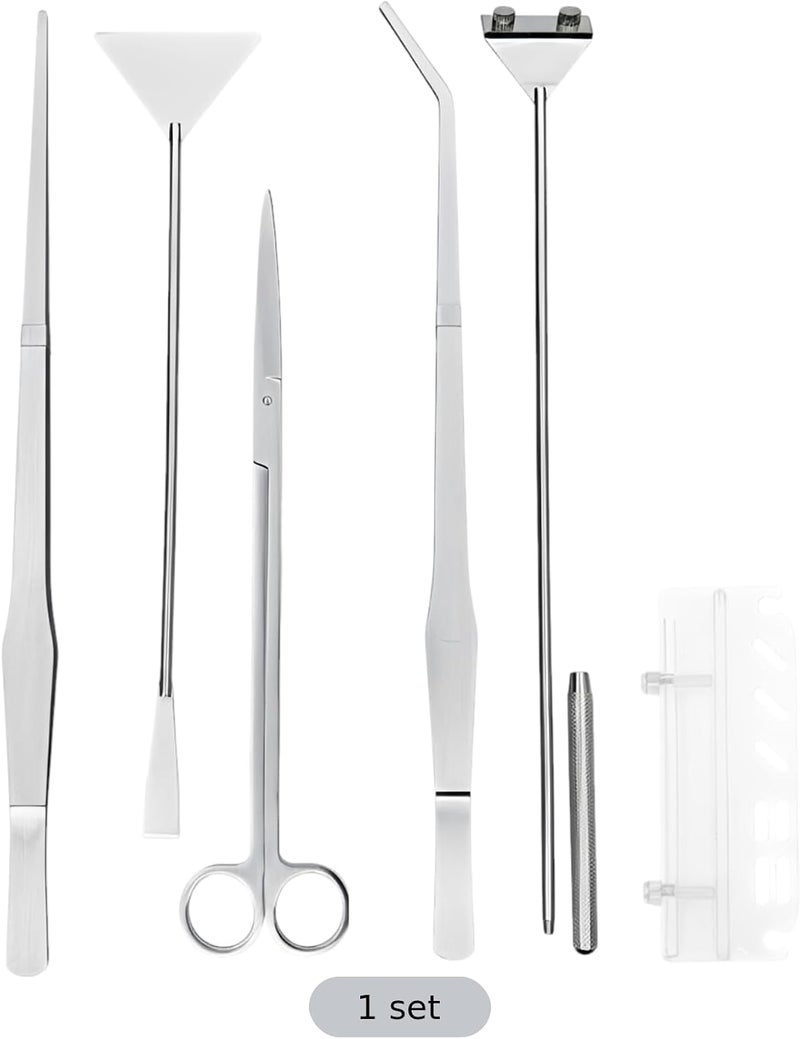 6 Pcs Stainless Steel Tools Set, Silver Aquarium Plant Kit with Algae Scraper, 15 in Tweezers, 11.8 in Scissors, 12.6 in Sand Spatula, Acrylic Holder - Image 4