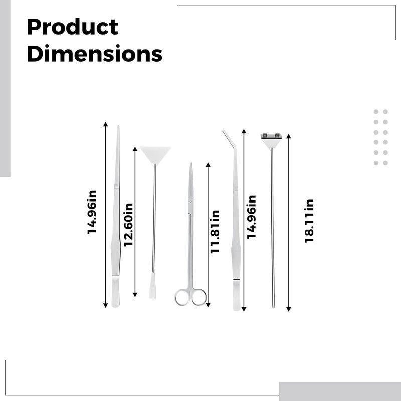 6 Pcs Stainless Steel Tools Set, Silver Aquarium Plant Kit with Algae Scraper, 15 in Tweezers, 11.8 in Scissors, 12.6 in Sand Spatula, Acrylic Holder - Image 5