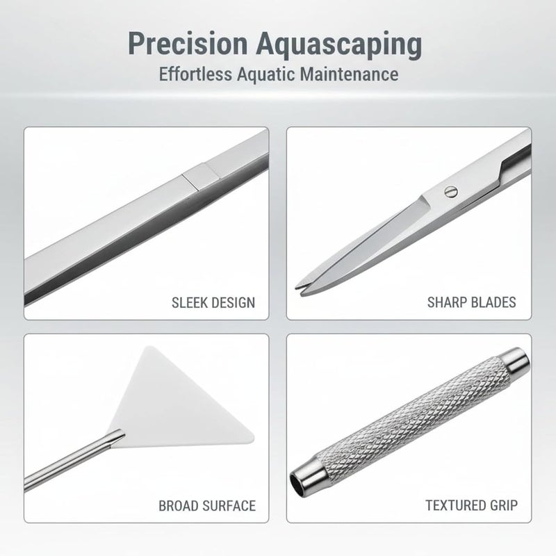6 Pcs Stainless Steel Tools Set, Silver Aquarium Plant Kit with Algae Scraper, 15 in Tweezers, 11.8 in Scissors, 12.6 in Sand Spatula, Acrylic Holder - Image 3