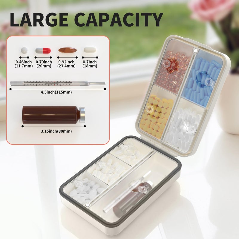 Restree Weekly Pill Organizer, Magnetic Moisture Proof Pill Case, Large Capacity Travel Pill Box with Inner Clear Lid for Vitamins, Supplements, and Daily Medications 8 Compartment (White) - Image 5