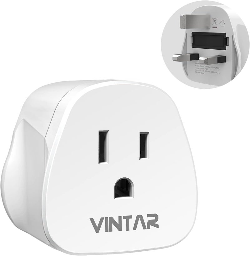 VINTAR US to UK Plug Adapter, Travel Adapter 10A Fused for America, Canada, Japan and More (Type A, B), 1 Pack - Image 1
