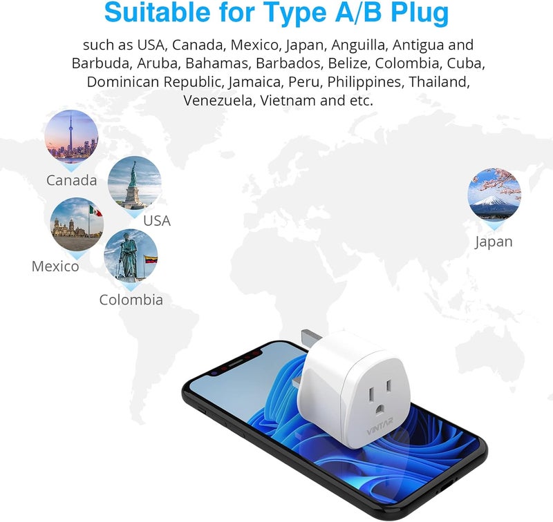 VINTAR US to UK Plug Adapter, Travel Adapter 10A Fused for America, Canada, Japan and More (Type A, B), 1 Pack - Image 4