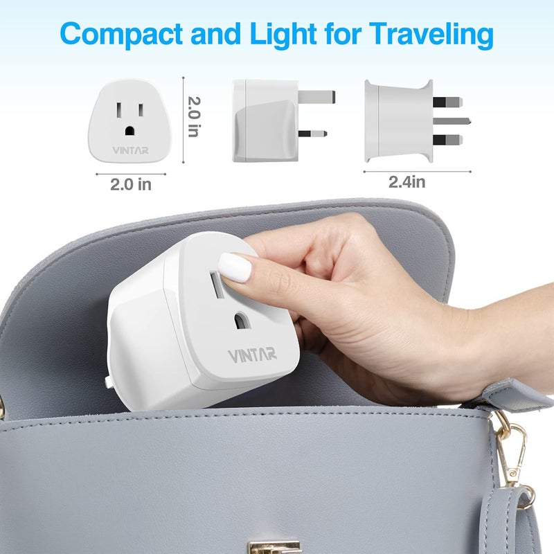 VINTAR US to UK Plug Adapter, Travel Adapter 10A Fused for America, Canada, Japan and More (Type A, B), 1 Pack - Image 3