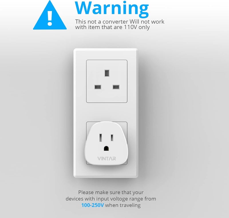 VINTAR US to UK Plug Adapter, Travel Adapter 10A Fused for America, Canada, Japan and More (Type A, B), 1 Pack - Image 5