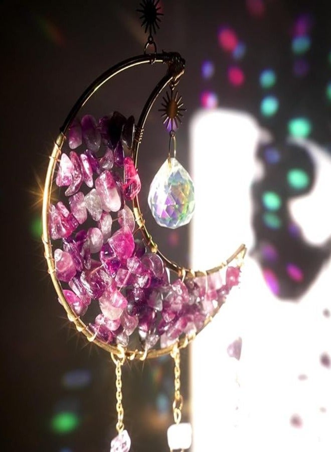 بلورات الجمشت Suncatcher - معلقة القمر الشمس الماسك مع المنشورات الزجاجية للنوافذ ، شفاء الجمشت ديكور الكريستال للمنزل ، هدية لعيد ميلاد عيد الميلاد عيد الحب - Image 5