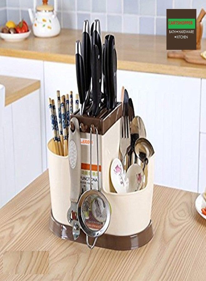 GALV Plastic And Fibre Multifunctional Utensils Cutlery Holder Shelf,Plastic and Fibre Cutlery Storage Holder Stand , Multifunctional kitchen utensil holder(Brown,Beig)(25 X 20 CM)(1 pcs) - Image 4