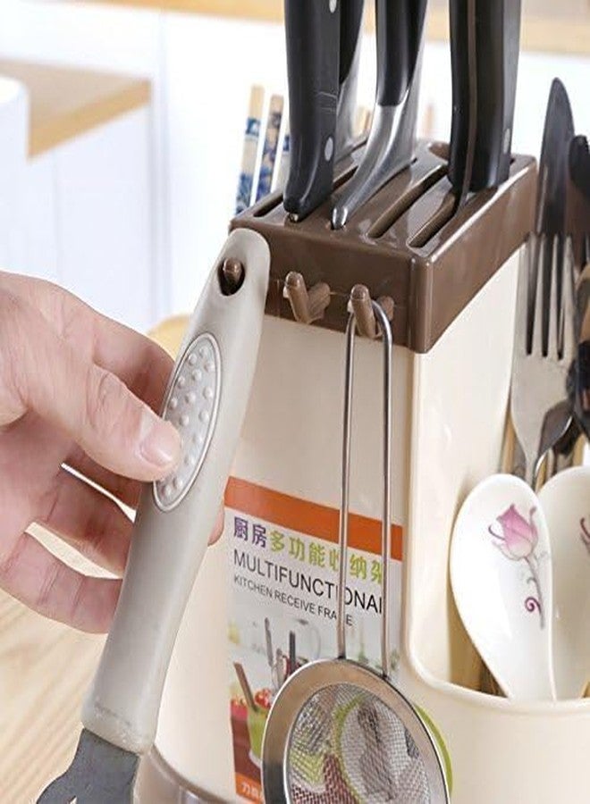 GALV Plastic And Fibre Multifunctional Utensils Cutlery Holder Shelf,Plastic and Fibre Cutlery Storage Holder Stand , Multifunctional kitchen utensil holder(Brown,Beig)(25 X 20 CM)(1 pcs) - Image 5