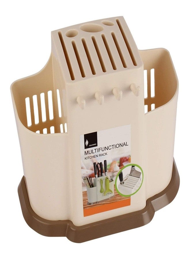 GALV Plastic And Fibre Multifunctional Utensils Cutlery Holder Shelf,Plastic and Fibre Cutlery Storage Holder Stand , Multifunctional kitchen utensil holder(Brown,Beig)(25 X 20 CM)(1 pcs) - Image 1