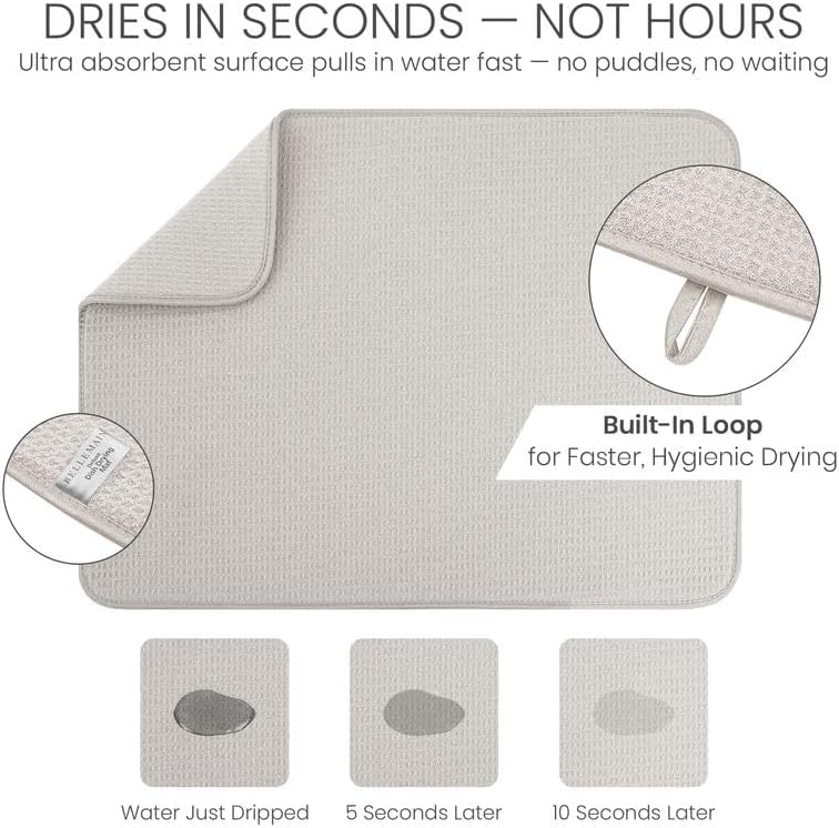 Bellemain XXL Dish Mat Microfiber Dish Drying Mat, Super absorbent (Light Grey, 16" x 18") - Image 5