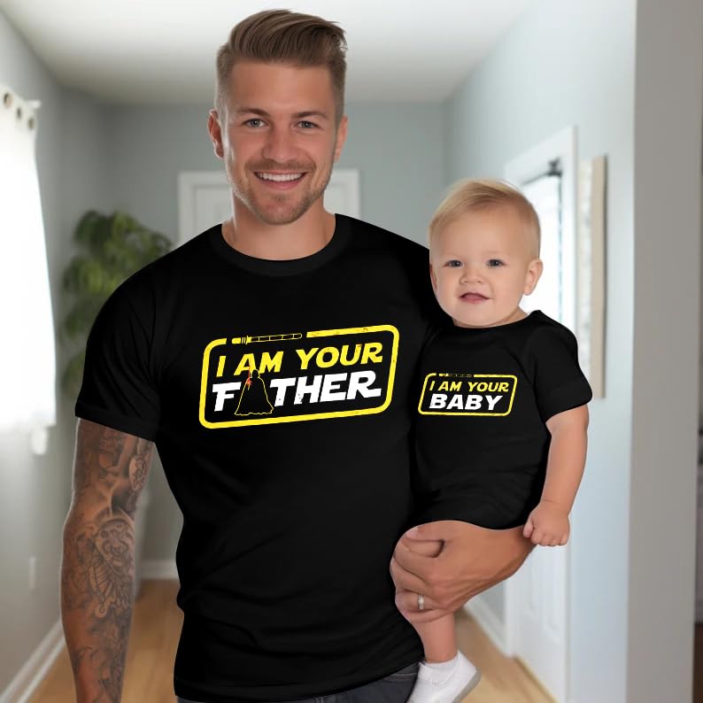 JinTing Dad and Son Matching Shirts I Am Your Baby Shirt Family Matching Outfits Family Vacation Casual Short Sleeve Top Black - Image 4
