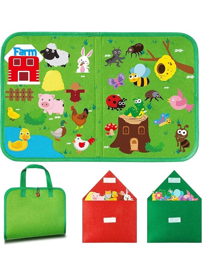 BeYumi BeYumi 2 Sets Farm Insect Animals Travel Felt Board Portable Bug Insect Farm Animals Flannel Storytelling Playset Story Teaching Aid Early Learning Interactive Play Kit for Preschool Toddlers 49 Pcs  - Image 5