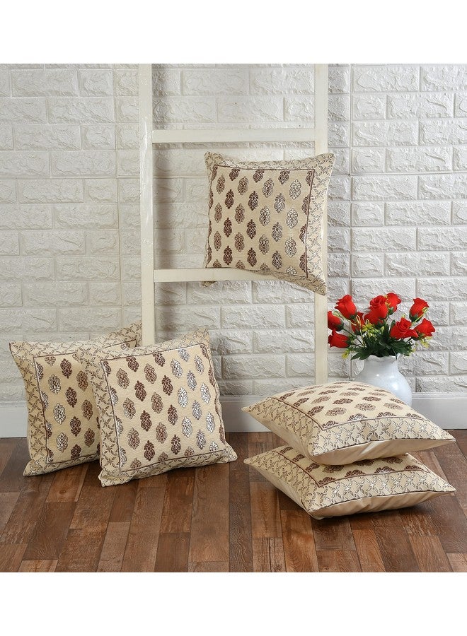 FRESH FROM LOOM Jacquard Soft Velvet Cushion Covers | Hypo-Allergenic | Washable | Non-Fade Diwan Sofa Pillow Covers For Home (Size - 16 X16 Inch, Color - Cream) - Set Of 5Pc, 240 TC - Image 2