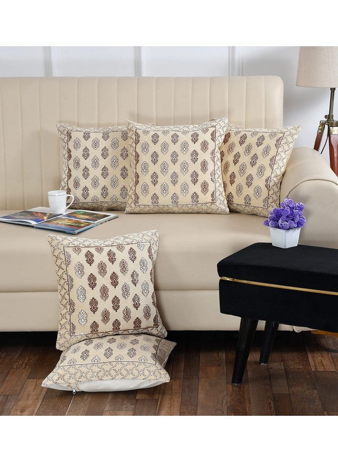 FRESH FROM LOOM Jacquard Soft Velvet Cushion Covers | Hypo-Allergenic | Washable | Non-Fade Diwan Sofa Pillow Covers For Home (Size - 16 X16 Inch, Color - Cream) - Set Of 5Pc, 240 TC - Image 1