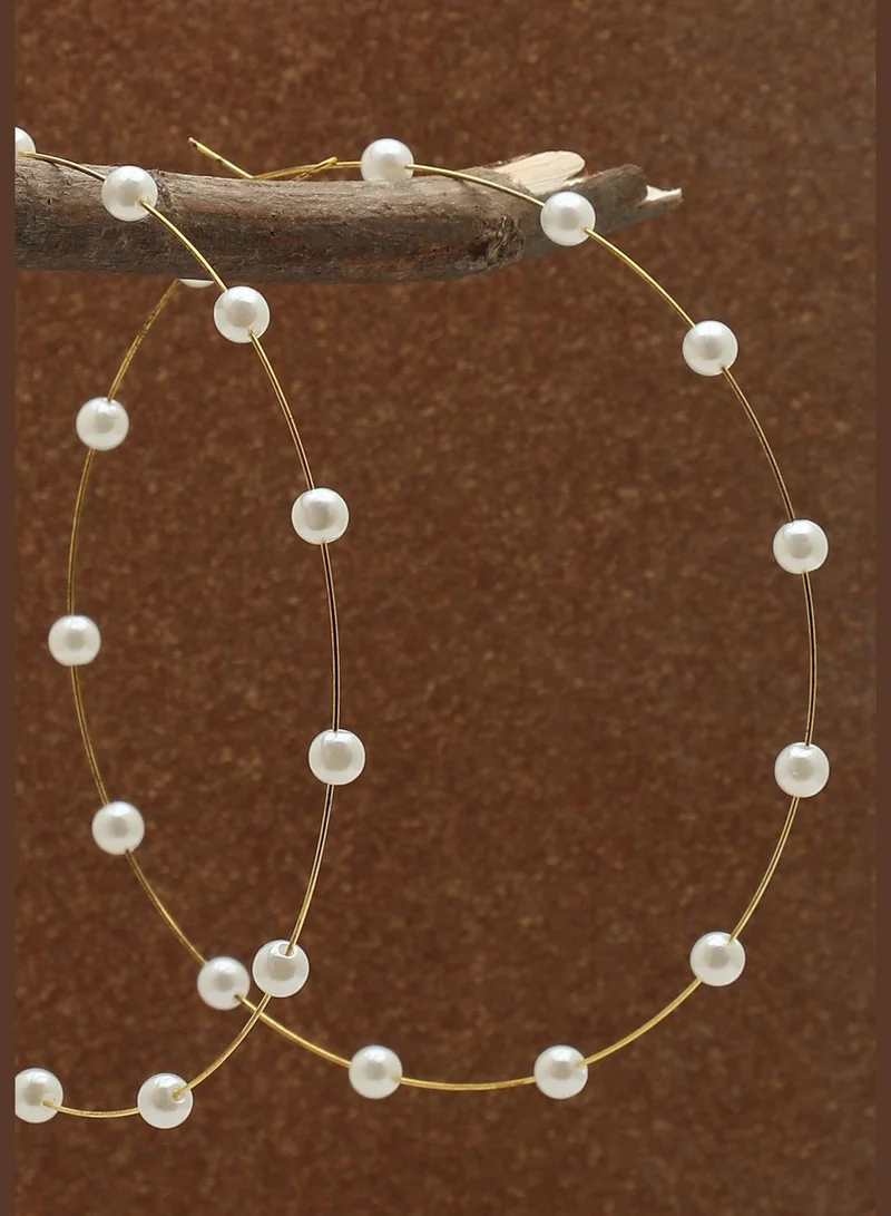 SOHI Gold Plated Pearls Hoop Earring