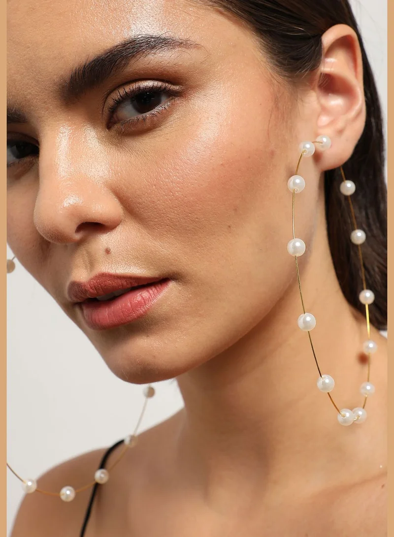 SOHI Gold Plated Pearls Hoop Earring