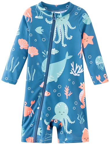 UMELOK Newborn Boy Bathing Suit Rash Guard Infant Rashguard Baby Swimsuit Sunsuit UPF 50 Sun Protection Swimwear Blue Marine animals36M - Image 1