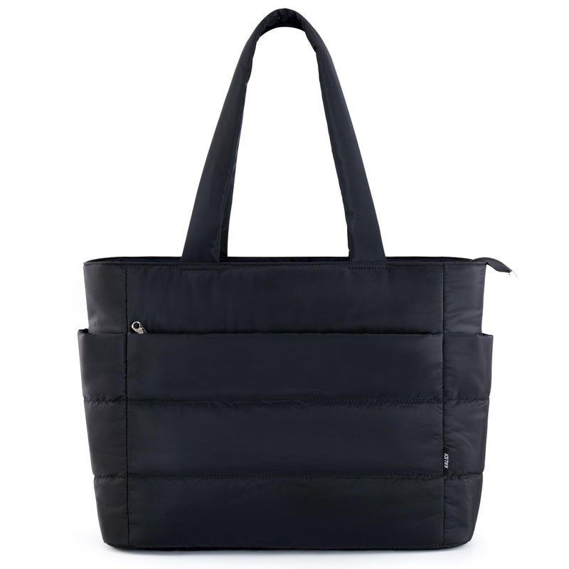 KALIDI Quilted Tote Bag Carryall Puffer Messenger Laptop Bag Padded Shoulder Large Anti Splash Zipper Casual Work Gym Women Black - Image 2