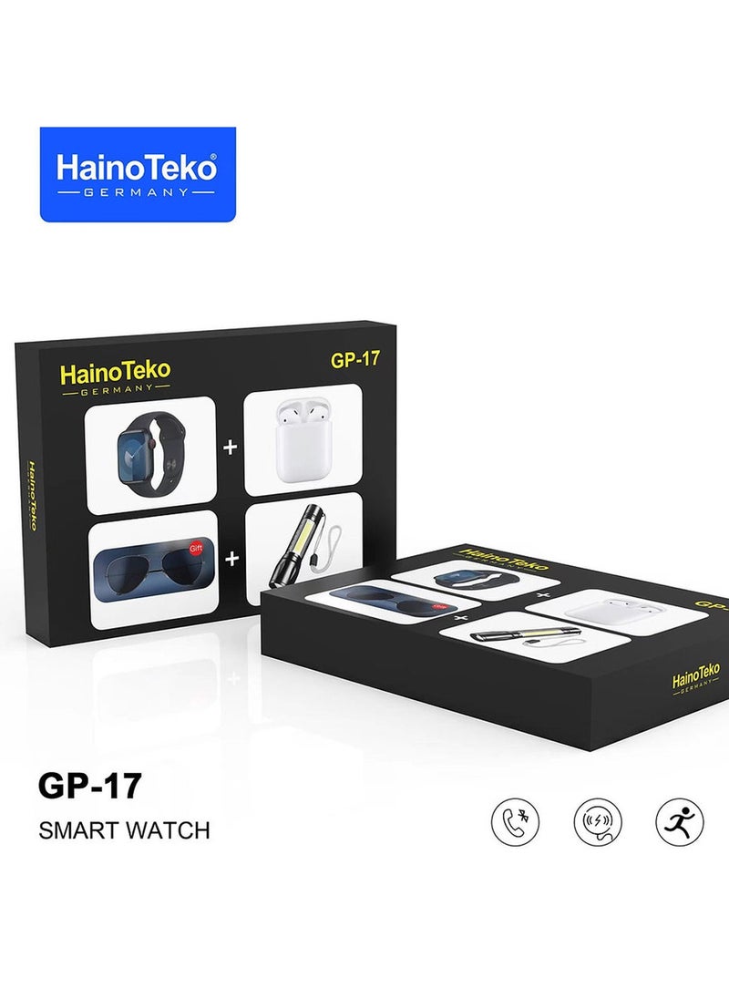 Haino Teko Haino Teko Germany GP17 Full Screen Display Series 9 Smart Watch Wireless Bluetooth Earphone LED Torch Lamp and Sun Glass Combo For Men  - Image 1