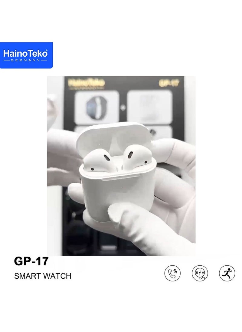 Haino Teko Germany GP17 Full Screen Display Series 9 Smart Watch Wireless Bluetooth Earphone LED Torch Lamp and Sun Glass Combo For Men