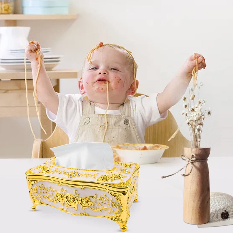 Carooyac Gold Tissue Box Cover Holder Square, Modern Decorative Tissue Box Holder Rectangular Facial Tissue Holder, Home Decor for Kitchen, Office, Living Room, Bathroom, Bedroom Vanity Countertops - Image 5