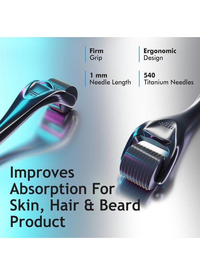 Rubab Men 1mm Derma Roller for Hair Growth | 540 Titanium Alloy Needles Activates Collagen & Follicles Growth Thereby Boosting Hair Regrowth & Better Facial Skin Tone | Comes with Travel Case