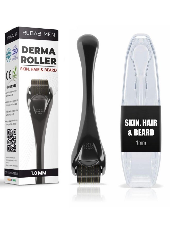 Rubab Men 1mm Derma Roller for Hair Growth | 540 Titanium Alloy Needles Activates Collagen & Follicles Growth Thereby Boosting Hair Regrowth & Better Facial Skin Tone | Comes with Travel Case