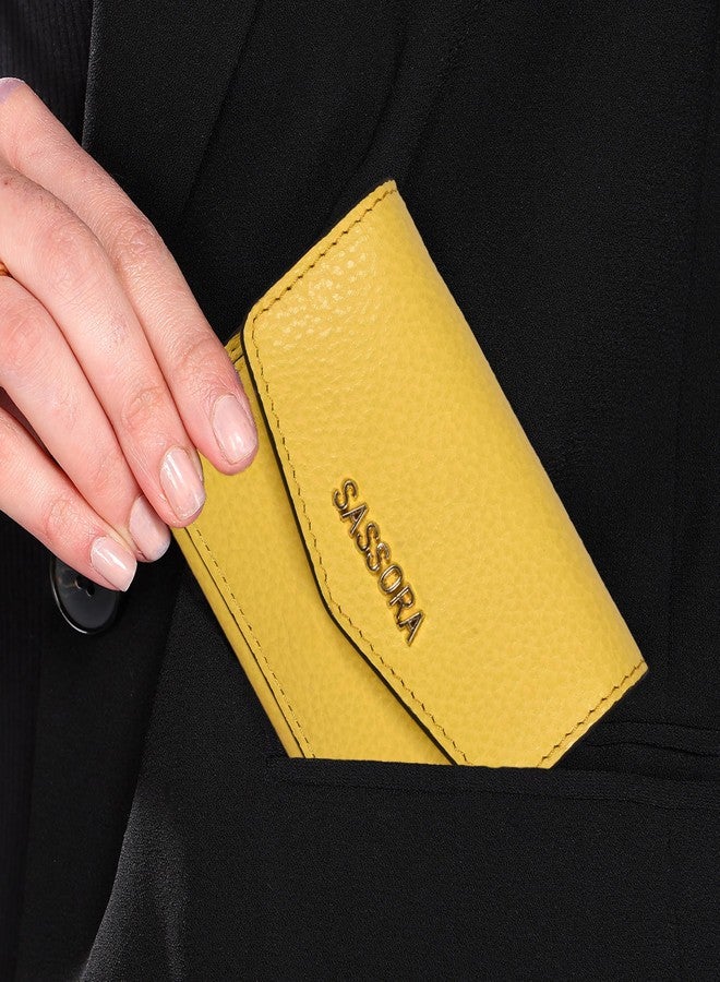 Sassora Genuine Leather Small Card Holder for Girls (Yellow) - Image 3