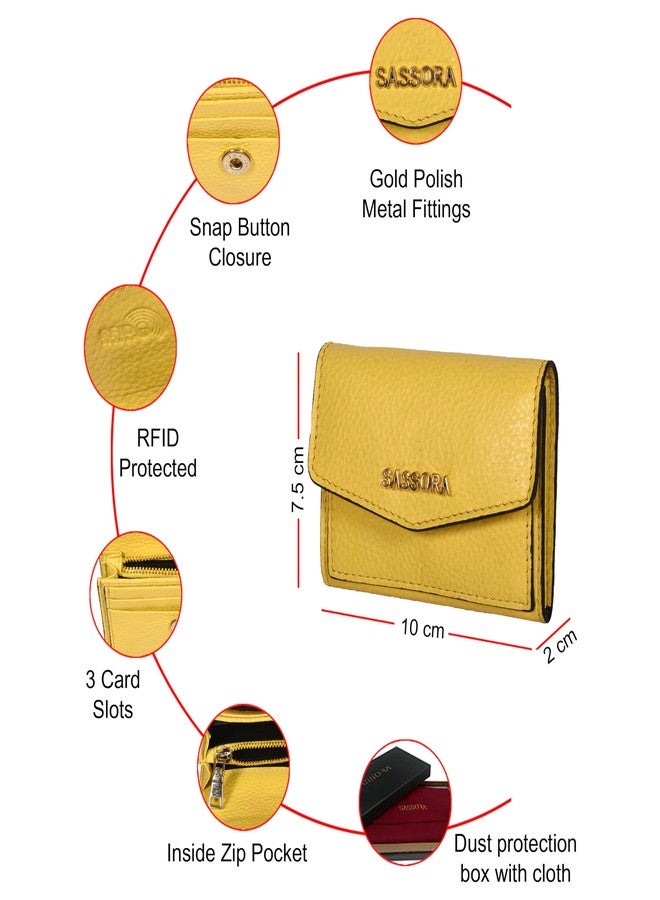 Sassora Genuine Leather Small Card Holder for Girls (Yellow) - Image 4