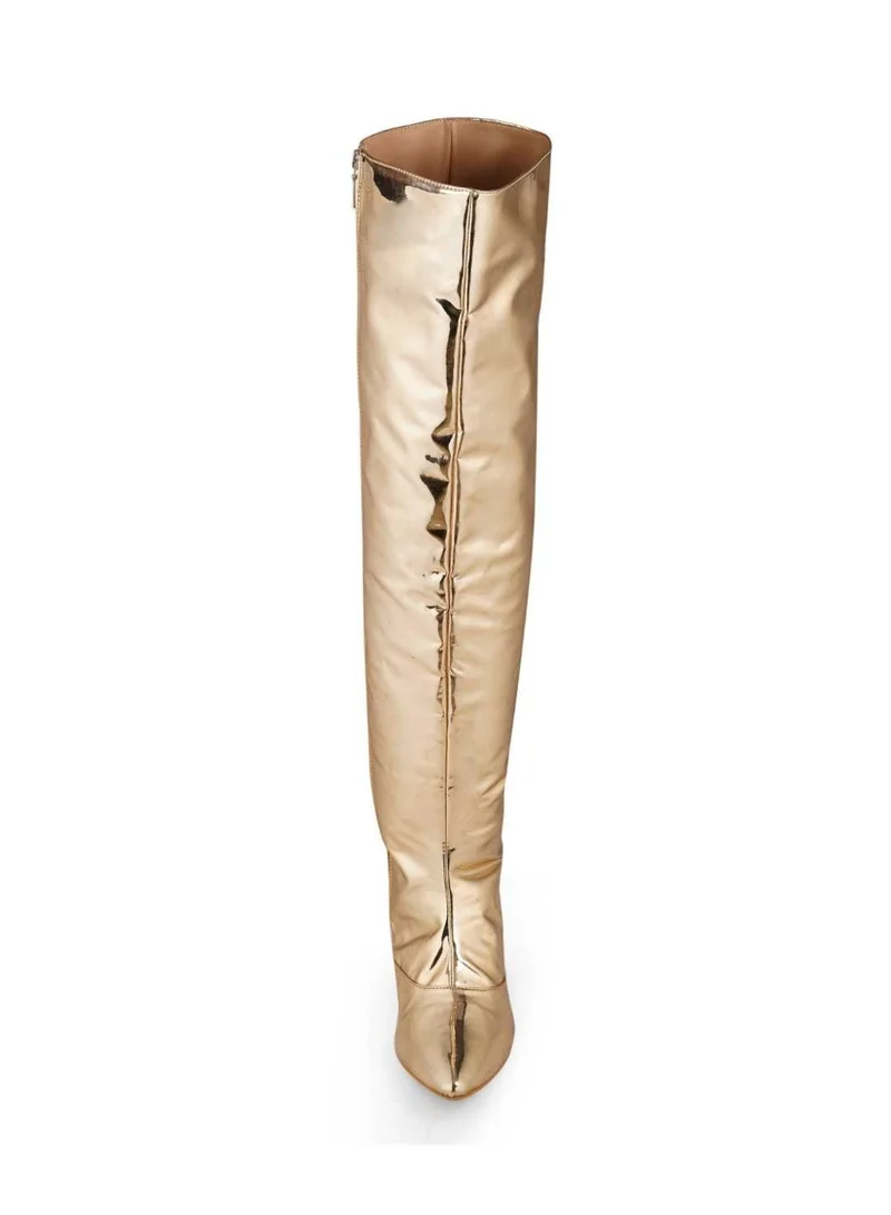 ZORIWORLD Gold Zori World EMJAY Gold Glossy Boots 3" Heel Patent Vegan for Women | Best Price UAE