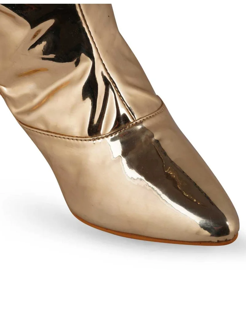 ZORIWORLD Gold Zori World EMJAY Gold Glossy Boots 3" Heel Patent Vegan for Women | Best Price UAE