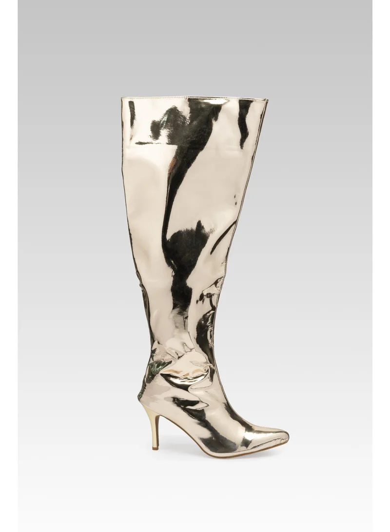 ZORIWORLD Zori World EMJAY Gold Glossy Boots 3" Heel Patent Vegan