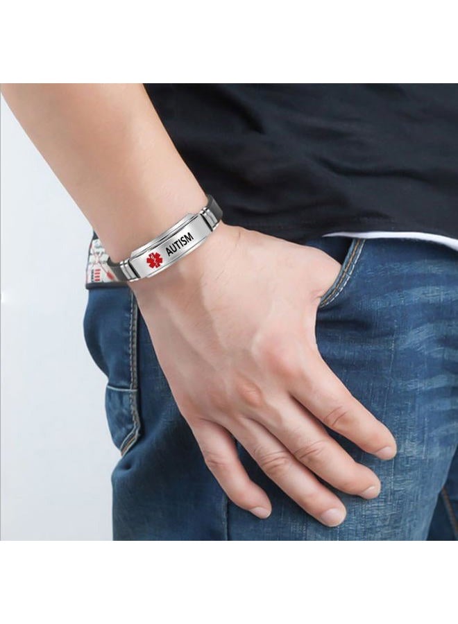 OutstandLong Red Medical Alert ID Bracelet Emergency First Aid Laser Engraved Health Alert Adjustable Silicone Wristband Bracelet, Silicone, silicone - Image 3