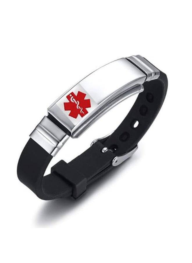 OutstandLong Red Medical Alert ID Bracelet Emergency First Aid Laser Engraved Health Alert Adjustable Silicone Wristband Bracelet, Silicone, silicone - Image 4