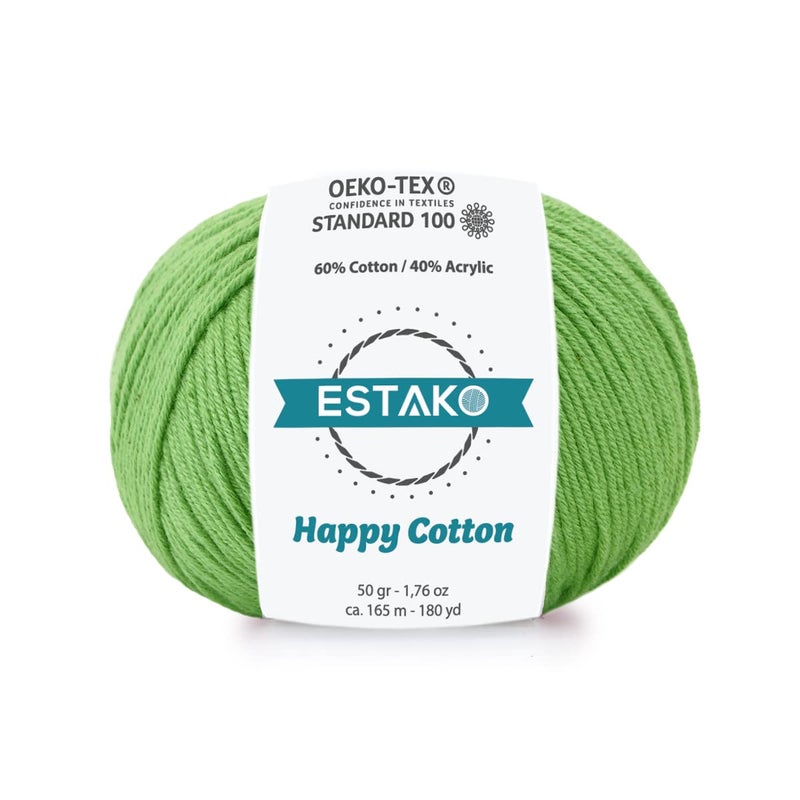 Estako Happy Cotton, 60% Cotton 40% Acrylic Yarn, Soft, Fine/Sport (2) for Crochet and Knitting 1.76 Oz (50g) / 180 Yrds (165m) (4910 - Green) - Image 1