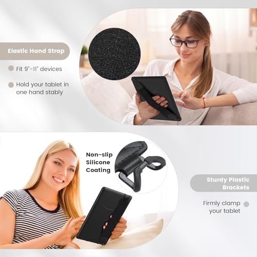 MoKo Security Hand-Strap for 9-11 Inch Tablet, iPad/IP-ad Pro/iPad Air/Kindle Fire HD/Samsung, High-Elasticity Versatile Hand Strap Lightweight Finger Grip Holder, Black Belt, Black - Image 5