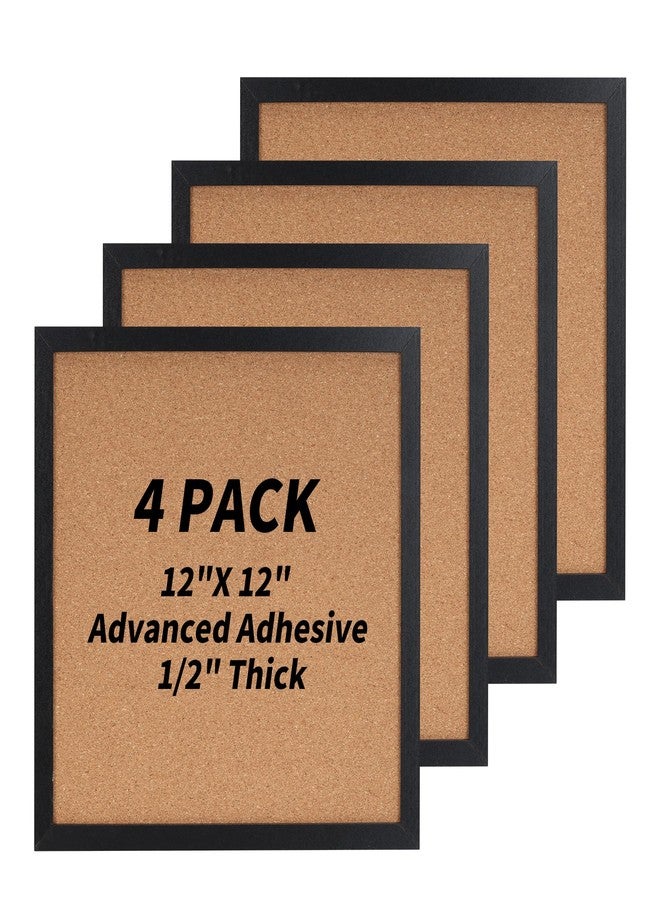 Axigundaone 4 Pcs Square Framed Cork Boards, 12 x12 Inch Small Bulletin Board Tiles for Wall, 1/2 Inch Thick Cork Bulletin Boards for Office,School, Home Decoration (Black Frame) - Image 1